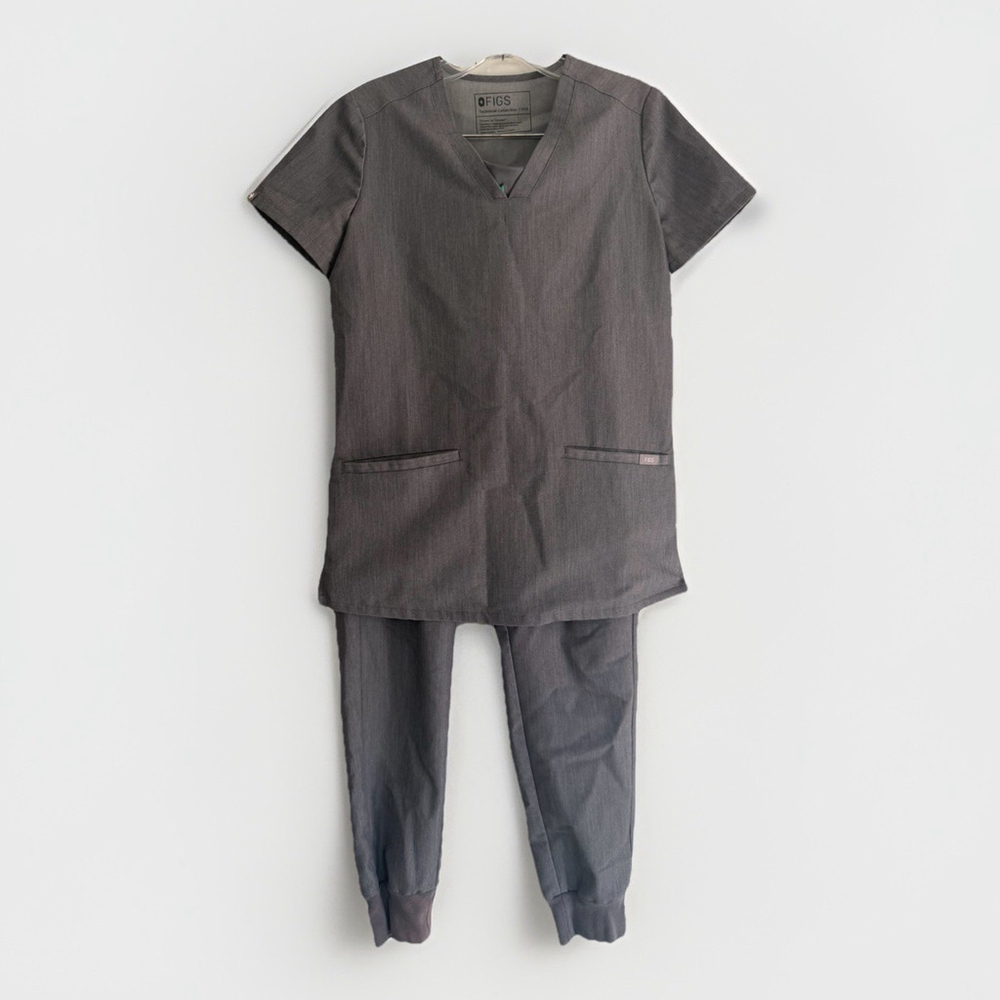 FIGS Pocket Scrub Top XXS & Jogger Pants Set Womens XS Light Gray